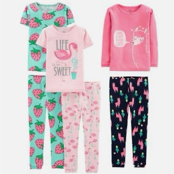 Simple Joys by Carter’s Girls 6-Piece Snug Fit Cotton Pajama Set Size 2T Lounge - Picture 1 of 12